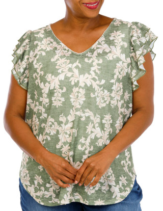 Thumbnail 1: Chenault Plus Short Sleeve Linen Top 