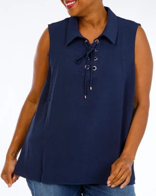 Thumbnail 1: Catherine Malandrino Plus Sleeveless Lace Up Collar Top 