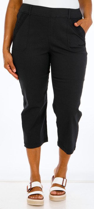 Thumbnail 1: Soho Plus Pull-On Crochet Trim Capris 