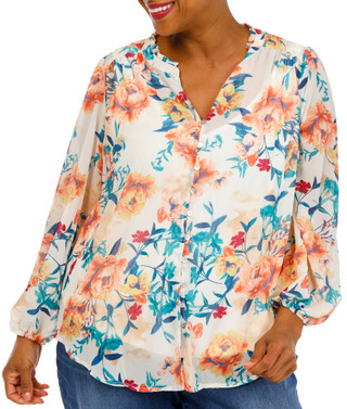 Thumbnail 1: FIGUEROA & FLOWER Plus Long Sleeve Button Front Top 