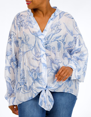 Thumbnail 1: Cece Plus Long Sleeve Tie Front Top 