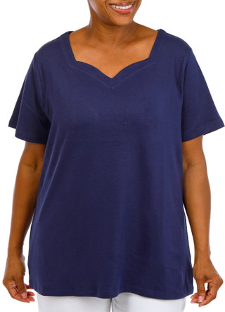 Thumbnail 1: Coral Bay Plus Short Sleeve Sweetheart Neck Top 