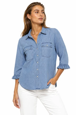 Thumbnail 1: TROVE NEW YORK Women's Feminine Denim Western Style Shirt 