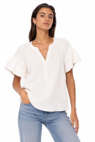 Thumbnail 1: TROVE NEW YORK Women's Solid Effortless Short Sleeve Popover Top 