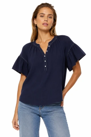 Thumbnail 1: TROVE NEW YORK Women's Solid Effortless Short Sleeve Popover Top 