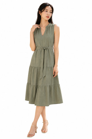 Thumbnail 1: Beach Lunch Lounge Women's Zendaya Solid Saison Belted Split Neck Sleeveless Dress 