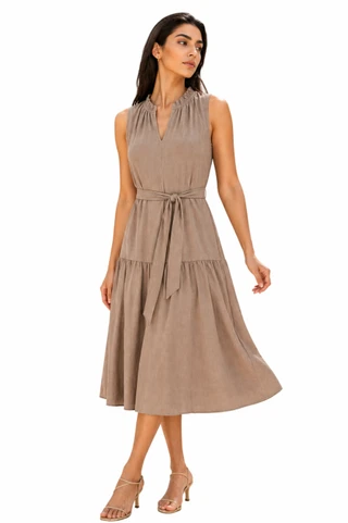 Thumbnail 1: Beach Lunch Lounge Women's Zendaya Solid Saison Belted Split Neck Sleeveless Dress 