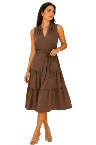 Thumbnail 1: Beach Lunch Lounge Women's Zendaya Solid Saison Belted Split Neck Sleeveless Dress 