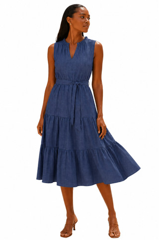 Thumbnail 1: Beach Lunch Lounge Women's Zendaya Solid Saison Belted Split Neck Sleeveless Dress 