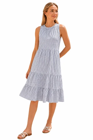 Thumbnail 1: Beach Lunch Lounge Women's Saison Striped Tiered Sleeveless Dress 
