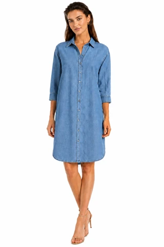 Thumbnail 1: Beach Lunch Lounge Women's Jaylin Button Down 3/4 Sleeve Denim Dress 