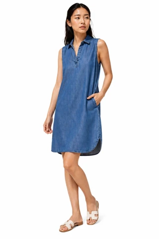 Thumbnail 1: Beach Lunch Lounge Women's Jinni Sleeveless Split Neck Shift Dress 