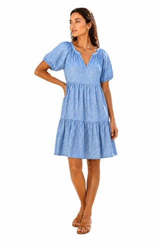 Thumbnail 1: Beach Lunch Lounge Women's Kendra Tiered Split Neck Short Sleeve Dress 