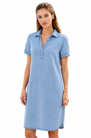 Thumbnail 1: Beach Lunch Lounge Women's Lizzy Split Neck Short Sleeve Denim Dress 