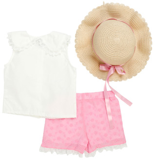 Thumbnail 2: BADGLEY MISCHKA Toddler Girls 3 Pc Eyelet Lace Shorts & Hat Set 