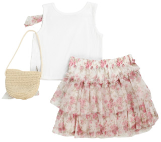 Thumbnail 2: BADGLEY MISCHKA Toddler Girls 3 Pc Ruffle Skirt & Bag Set   