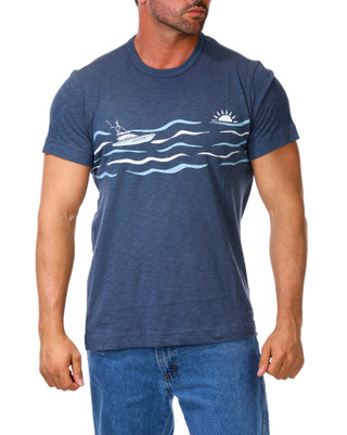Thumbnail 1: Life is Good Men's Outdoor Boat at Sunset Graphic Tee 