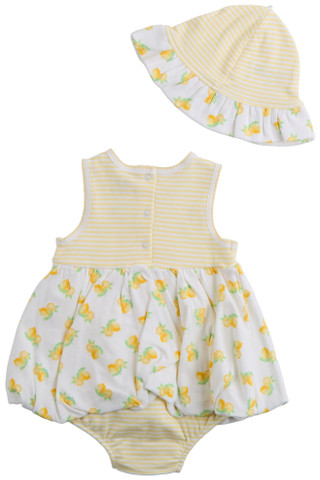 Thumbnail 2: Little Me Baby Girls 2 Pc Lemon Print Dress & Hat Set 