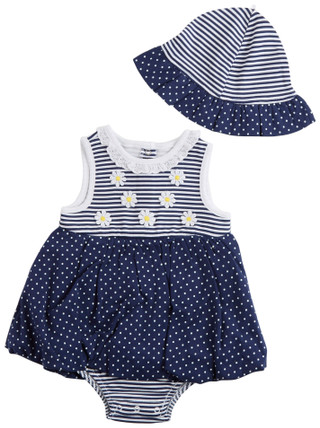 Thumbnail 1: Little Me Baby Girls 2 Pc Stripe Dress & Hat Set 