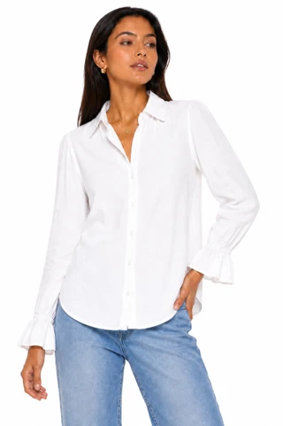 Thumbnail 1: TROVE NEW YORK Women's Solid Button Down Ruffle Long Sleeve Top 