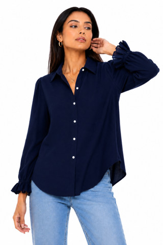 Thumbnail 1: TROVE NEW YORK Women's Solid Button Down Ruffle Long Sleeve Top 