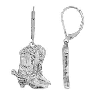 Thumbnail 1: 1928 Jewelry Silver Tone Western Boots Drop Earrings 