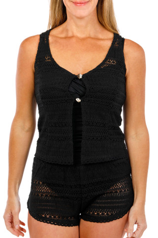 Thumbnail 1: Miken Women's 2 Pc Sleeveless Crochet Coverup 