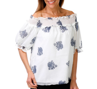 Thumbnail 1: Cece Women's Short Puff Sleeve Smocked Neck Top 