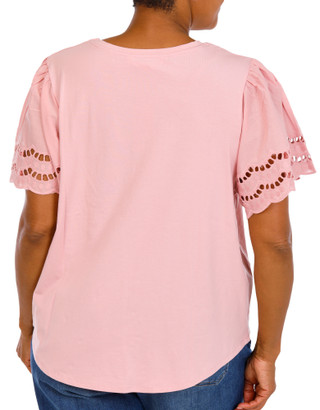 Thumbnail 2: Kiss & Fly Women's Plus Pearl Eyelet Flutter Sleeve Blouse 