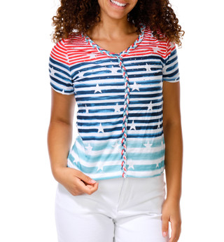 Thumbnail 1: Onque Women's Petite Braid Front Americana Top 