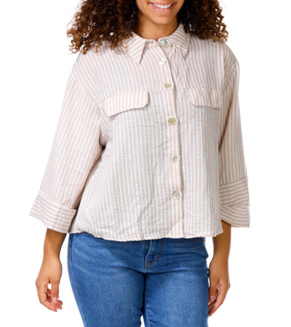 Thumbnail 1: Chenault Women's 3/4 Sleeve Cropped Button Front Top 
