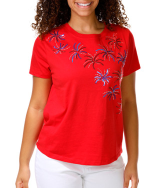 Thumbnail 1: REMI JAMES Women's Short Sleeve Sequin Fireworks Top 