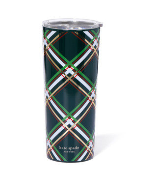 Thumbnail 1: KATE SPADE 24 oz Stainless Steel Spruce Plaid Tumbler 