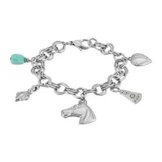 Thumbnail 1: 1928 Jewelry Silver Tone Turquoise Accents and Multi Charm Horse Bracelet 