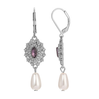 Thumbnail 1: 1928 Jewelry Starburst Crystal Faux Pearl Drop Earrings 