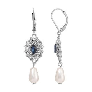 Thumbnail 1: 1928 Jewelry Starburst Crystal Faux Pearl Drop Earrings 