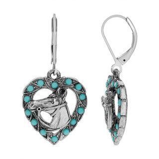 Thumbnail 1: 1928 Jewelry Turquoise Crystal Horse Head Heart Shaped Earrings 