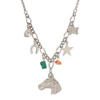 Thumbnail 1: 1928 Jewelry Silver Tone Adjustable Horse Semi Precious Beads Necklace 