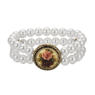 Thumbnail 1: 1928 Jewelry Vintage Flower Decal Faux Pearl Stretch Bracelet 