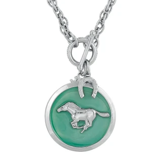 Thumbnail 1: 1928 Jewelry Turquoise Enamel Horse Pendant Toggle Necklace 