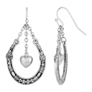 Thumbnail 1: 1928 Jewelry Pewter Horseshoe With Hanging Heart Earrings 