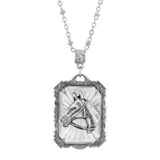 Thumbnail 1: 1928 Jewelry Pewter Lalique Rectangle Horse Head Necklace 
