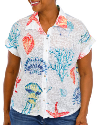 Thumbnail 1: Casey Key Women's Plus Button Down Dolman Coastal Top 