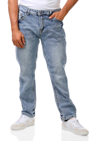 Thumbnail 1: Retro Stitch Men's Thick Stitch Stretch Straight Leg Jeans 