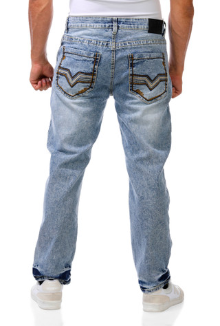 Thumbnail 2: Retro Stitch Men's Thick Stitch Stretch Straight Leg Jeans 