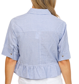 Thumbnail 3: Steve Madden Women's Seersucker Peplum Button Front Top 