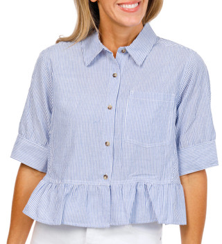 Thumbnail 1: Steve Madden Women's Seersucker Peplum Button Front Top 