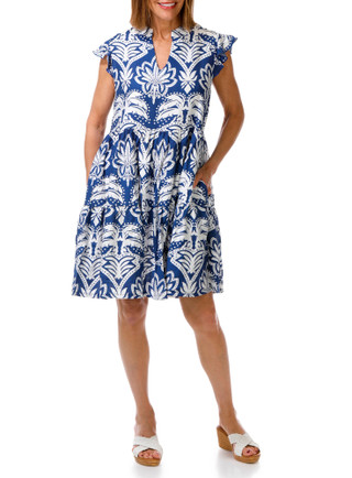 Thumbnail 1: Kaktus Women's Short Sleeve Print Tiered Dress 