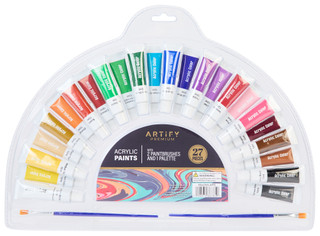 Thumbnail 1: Artify Premium  27 Pc Acrylic Paint with Paint Brushes & Palette Set 