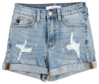 Thumbnail 1: KanCan Juniors Roll Cuff Distressed Denim Shorts 